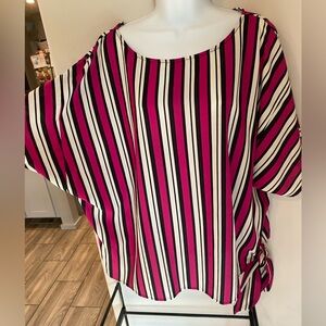 Michael Kors fuchsia black white striped dohlman slv blouse with tie side